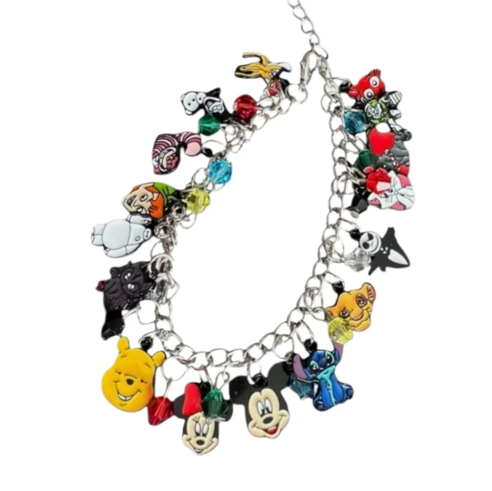 Sterling Silver Official Disney Characters Charm Bracelet with Beads & Pendants‎